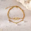 Bracciali in acciaio inossidabile con perline Classico simbolo dell'infinito 8 pendenti con catena di perle simulate Bracciale moda per gioielli da donna BohemianL24213