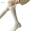 Women Socks B36D Simple Mesh Calf JK Knee High Stockings Cotton Bootie Solid Color Loose For Womens