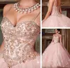 Платье Quinceanera, новинка 2020 года, розовое бальное платье со стразами, расшитое бисером на тонких бретельках, аппликации для Sweet 15 16, выпускное вечернее платье, 9877546