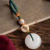 Chaveiros Lanyards Natural Branco Verde Jade Ágata Pedra Rodada Pingente Chaveiro Mão-esculpida Lucky Amulet Chaveiro Presentes Para Homens Mulheres LDD240312