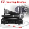 Microfone Professional Wireless Microfon System 2 Kanal UHF Handheld Mic Anpassbare 100 m für Party Karaoke Church Church Show Treffen