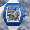 Richardmiler Luxury Wristwatches Mechanical Watch Chronograph Richardmill RM030 FQ France Limited Edition av 100 Ceramic Blue White Color Hollowed Mech V7RN P