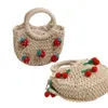 Cute Strawberry Crossbody Grass Weaving Bag for Women Fresh Cherry Handheld Bag Vine Basket 240312