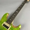 Guitare électrique à motif moiré vert personnalisé en usine, 6 cordes de haute qualité