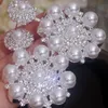 Koreanische Übergroße Simulierte Perle Ohrringe für Frauen Silber Farbe Strass Blume Anhänger Hochzeit Schmuck 240228