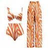 2024 neuer Modedesigner sexy Bikini Sets billige Frauenankunft Push Up One -Tiefe Badeanzug Rüsche Strand Wickel Wickelrock Deckung Sexy Sarong Plage