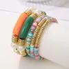 5PCS Soft Clay Gold Charm Bracelets Zestaw Kolorowe akrylowe perłowe surfer etniczny Heishi Stretch States Strands Stackable Bohemian Summer Beach Przyjaźń Biżuter