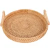 Dinnerware Sets Rattan Round Tray Trays For Coffee Table Boho Woven Basket Wicker Serving