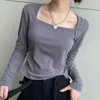 Frauen T Shirts Square Neck Langarm T-shirt Für Frauen 2024 Mit Koreanische Mode Y2k Kleidung Crop Top Shirt