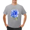 Regatas masculinas aquarela brilhante azul rosa flor camiseta roupas bonitos simples camiseta de grandes dimensões