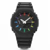 Relógio masculino arco-íris preto digital quartzo 2100 com todos os recursos LED luz de levantamento manual automático à prova d'água série GA Oak