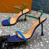 Famous Designers Sandals shoes for womens Patent Leather patchwork buckle Fashion Baked lacquer heel shoe 9.5CM high heeled Rome Sandal 35-42 with box