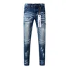 Jean en denim Purple Brand avec peinture bleue vieillie et coupe slim 9051-1