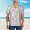 남자 캐주얼 셔츠 부활절 날 인쇄 하와이 셔츠 남자 해변 다채로운 계란 짧은 소매 y2k 거리 인쇄 느슨한 대형 블라우스