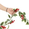 Dekorative Blumen, 200 cm, für Weihnachten, künstliche rote Beeren, Weinrebe, grüne Blätter, Girlande, Weihnachtsbaum, zum Aufhängen, Rattan, Heim-Jahrestisch