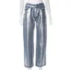Jeans da donna Y2k Vintage denim lucido donna vita alta pantaloni larghi neri lucidi Casual streetwear pantaloni estetici blu larghi