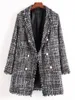 Jaqueta de pele feminina 2024, casaco xadrez preto e branco, longo tweed, pequeno, perfumado, pérola, franjas, roupas femininas