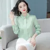 Frauen Blusen Mode Frau 2024 Herbst Weibliche Kleidung Perle Schnalle Krawatte Bluse Satin Büro Dame Tops Grundlegende Shirts Für frauen