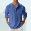 Camicie casual da uomo in cotone e lino per uomo leggero a maniche lunghe da spiaggia hawaiano T Camisas Hombre