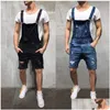 Jeans pour hommes Mode Hommes Ripped Combinaisons Shorts Summer Hi Street Died Denim Salopette pour homme Pantalon à bretelles Drop Livraison Appa Otphr