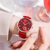 Relógios de pulso moda relógio de quartzo para mulheres vintage de alta qualidade luxo diamante relógios pulseira de couro redondo dial calendário relógio de pulso