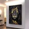 Kalligrafi väggkonst affischer svart och gyllene ljus lejon canvas målning modern djur bild för vardagsrum hem dekoration ingen ram