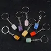 Keychains 10PCS Natural Stone Irregular Rectangular Shape Keychain Rose Quartz Tiger's Eye Opal Crystal Key Ring Chain Keyring