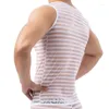 Men's Tank Tops Sexy Mens Stripe Mesh See Through Sleeveless T-shirts Lounge Home Undershirts Male Vests Gym Fitness Sports Tees