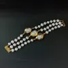 Yygem 8 Natural 3 Strands 9-10mm runda sötvatten Pärl Yellow Gold Edge White Keshi Pearl Armband 240305