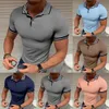 Hommes plaine col plat fermeture éclair POLO été couleur unie à manches courtes haut T-shirt Shads mince affaires hommes vêtements 240305