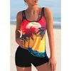 Swim Wear Womens Swimsuit Sleeveless Bikini Tvådel Sexig Holiday S-6XL Beach Set med färgglada mönster Print Aquatic Sports 240311