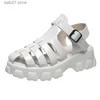 Sandalen met dikke zolen voor damesschoenen varkenskooi hol geweven biscuit Romeins glanzend leer oversized ins styleH240313