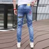 Jeans masculinos novos jeans fino streetwear 90s hip hop magro designer gráfico roupas originais cowboy casual estiramento bordado calças para homens l240313