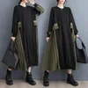 Casual Dresses Korea Safari Style Tickets Zipper Patchwork Chic Girl's Loose Autumn Dress Street Fashion Women Spring Long