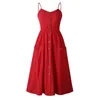 Sundress Sexy Spaghetti Strap VNeck Button Women Midi Vestidos Red Robe Femme Harajuku Casual Print Summer Beach Dress 240228