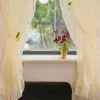 Curtains 2PCS White Faux Linen Sheer Short Curtains for Kitchen Cafe Vintage Ruffled Lace Shabby Red Cherry Half Window Treatment Drapes