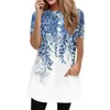 Kvinnors T -skjortor Floral Print Blue Female Runda Neck Fick Tunic Tops Kort ärm sommar för kvinnor Roupas Femininas