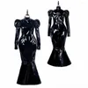 Casual Dresses Luxury Dress Glossy PVC Leather Låsbar full hylsa mantel maxi höghals puff bodycon lång klänning kväll 7xl