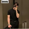 Solid Color Short Sleeve T-Shirt Men Breathable Comfortable Mens Clothing Knitted Polo Shirt Casual Striped Retro Button 240301