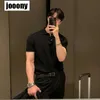 Effen Kleur Korte Mouw T-shirt Mannen Ademend Comfortabele Heren Kleding Gebreide Polo Shirt Casual Gestreepte Retro Knop 240301