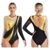 Stage Wear Ballet Dance Leotard Women Rhythmic Gymnastic Figure Skating Yoga Bodysuit Sheer Mesh Long Sleeve Shiny Rhinestone Catsuit