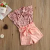 Zestawy odzieży Ubrania dziewczyny 2 sztuki Zestaw Summer Floral Printed Tops High Talle Shorts Strój dla dziecka