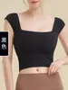 Aktive Shirts, quadratischer Ausschnitt, Yoga-Unterwäsche, Damen, Fitnessstudio, Fitness, kurzärmelig, schlank, sexy, bauchfreies Top, Outdoor-Training, elastisch, atmungsaktiv, weicher Tank