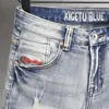 Jeans masculin street mode bleu clair élastique slim slim divisé grand designer de poche hip hop