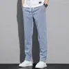 Men's Pants Spring Summer Cotton Casual Classic Drawstring Elastic Waist Thin Stretch Blue Jogging Work Cargo Trousers Male