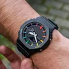 Herren-Sport-Regenbogenschwarz-Digital-Quarz-2100-Armbanduhr, Weltzeit, voll funktionsfähig, wasserdicht, LED-Automatik, Handanhebung, Serie Helleiche