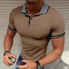 Hommes plaine col plat fermeture éclair POLO été couleur unie à manches courtes haut T-shirt Shads mince affaires hommes vêtements 240305