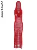 BOOFEENAA Kapuzen ärmellose lange Kleider Rot Schwarz Durchsichtiges Strickkleid Streetwear Y2k Kleidung Sexy Outfit Damen C71-DG31 240311