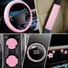Capas de volante 10pcs capa de couro rosa para mulheres acessórios de carro conjunto cinto de segurança porta-botões anel de ventilação de ar clipe