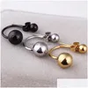 Stud Earrings Women Double Balls Ear Studs Color Gold Black Stainless Steel Two Sides Hook Jewelry Drop Delivery Dhrqb